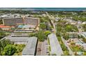 Expansive aerial view showcasing the property's location with mature trees and city views at 500 Glennes Ln # 205, Dunedin, FL 34698