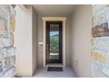 Elegant front door with decorative glass and stone surround creates a welcoming entrance at 13871 Carlow Park Dr, Riverview, FL 33579