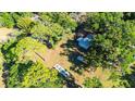 Aerial view of the home, showing lush greenery and ample outdoor space with scattered structures and a peaceful setting at 27477 Old Trilby Rd, Brooksville, FL 34602