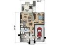 First floor plan featuring a kitchen, living room, dining room, and garage at 91 Avonwood, Tampa, FL 33625
