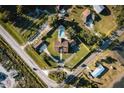 Wide aerial view showcasing the property's layout and neighborhood, featuring a pool and expansive yard at 2780 E Sam Allen Rd, Plant City, FL 33565