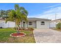 Charming single-story home with a neatly landscaped front yard, accented by a small palm tree and paver driveway at 4003 W Lemon St, Tampa, FL 33609