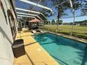 Refreshing pool area with lounge chairs, covered seating, and a view of the green outdoors at 5554 Riva Ridge Dr, Wesley Chapel, FL 33544