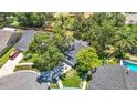 Overhead view of a home with a well-maintained lawn, mature trees, and a private backyard pool at 1530 High Knoll Dr, Brandon, FL 33511