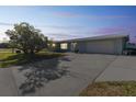 Well-lit home exterior showcasing the driveway, lawn, and lush front yard tree at 22465 Lewiston Ave, Port Charlotte, FL 33952
