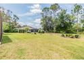 Expansive backyard featuring a well-maintained lawn, landscaping, and screened-in porch perfect for outdoor enjoyment at 7815 Blue Spring Dr, Land O Lakes, FL 34637