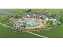 Aerial view of a community pool and outdoor recreational area with mature landscaping at 9759 Crescent Moon Dr, Riverview, FL 33578