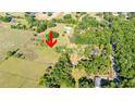 An aerial view of the property, highlighting its location amidst green space and established trees at 27477 Old Trilby Rd, Brooksville, FL 34602