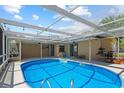 Inviting backyard pool area with a screened enclosure and ample patio space at 8317 Needles Dr, Hudson, FL 34667