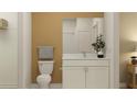 Stylish bathroom with white vanity, granite countertop, and white tiled shower at 9645 Runaway Breeze Dr, Land O Lakes, FL 34637