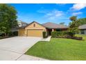 Inviting single-story home with a well-maintained lawn and attached two-car garage in a suburban setting at 4725 Royal Birkdale Way, Wesley Chapel, FL 33543