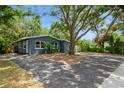 Quaint blue single-story home with mature trees, and a well kept lawn at 6225 76Th N Ave, Pinellas Park, FL 33781