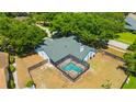 Aerial view of the private backyard featuring a screened-in pool area and full fence perimeter at 18238 Clear Lake Dr, Lutz, FL 33548