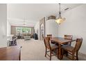 Open-concept dining area with seating for four, leading into a comfortable living room with natural light at 19505 Morden Blush Dr, Lutz, FL 33558