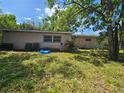 Backyard featuring an open green space, a ladder and a blue kiddie pool at 3714 E Ellicott St, Tampa, FL 33610