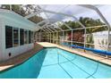 Inviting in-ground swimming pool surrounded by a screened enclosure, offering a private and refreshing outdoor space at 1525 Albemarle Ct, Dunedin, FL 34698