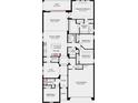 Detailed floor plan showcasing a four-bedroom layout with a spacious living area, kitchen, and a two-car garage at 731 Sky Shade Dr, Apollo Beach, FL 33572