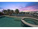 Beautiful pool and spa area with waterfront views, palm trees, and ample space for outdoor living at 1311 Sea Gull S Dr, St Petersburg, FL 33707