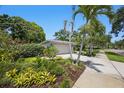 Beautifully landscaped front yard with palm trees and lush greenery enhances this home's curb appeal at 301 62Nd S Ave, St Petersburg, FL 33705
