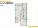 Detailed floorplan showcasing the layout of the Mystique model, including the owner's suite and covered lanai at 17122 Moonflower Dr, Venice, FL 34293