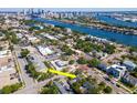 Real estate aerial view showing location of home near the water with downtown skyline in background at 404 E Davis Blvd, Tampa, FL 33606