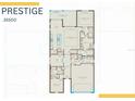 Detailed floor plan showcasing the layout of the Prestige model, including the kitchen, bedrooms, and garage at 17030 Moonflower Dr, Venice, FL 34293