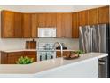 Well-equipped kitchen features stainless steel appliances, ample counter space, and classic wood cabinetry at 2019 Rutherford Dr, Dover, FL 33527