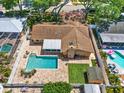 Beautiful aerial view of home with private pool, patio, and fenced backyard, ideal for outdoor living at 12467 93Rd Ave, Seminole, FL 33772