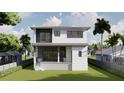 Rear view of a modern two-story home with a covered porch, balcony, and well-kept lawn at 519 W Davis Blvd, Tampa, FL 33606