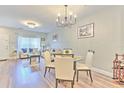 Open-concept dining area with modern lighting and seamless flow to the living room at 10106 Bessemer Pond Ct, Riverview, FL 33578