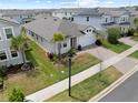 Aerial view of a well-maintained home featuring lush landscaping and a two-car garage in a Gathering-friendly neighborhood at 2477 Water Willow Dr, Lutz, FL 33558
