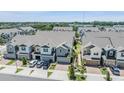 Wide aerial shot of townhomes with manicured lawns and modern amenities in a Gathering-friendly community at 5743 Skytop Dr, Lithia, FL 33547
