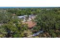 A tranquil aerial view shows the property nestled among the mature trees with the fence line in the background at 2505 E 19Th Ave, Tampa, FL 33605