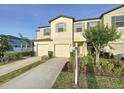 Two-story townhome featuring well-maintained landscaping and private driveways at 4461 Globe Thistle Dr, Tampa, FL 33619