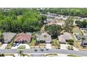 Aerial view showcasing a neighborhood with well-maintained homes and lush greenery at 9730 Reynosa Dr, New Port Richey, FL 34655