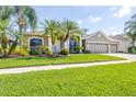 Charming one-story home with a well-manicured lawn, lush landscaping, and a spacious two-car garage at 10016 Oxford Chapel Dr, Tampa, FL 33647