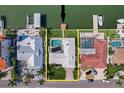 Aerial view showcasing the property's layout, including a private pool, well-manicured yard, and waterfront access with a dock at 4333 48Th S Ave, St Petersburg, FL 33711
