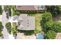 Aerial view of a well-maintained property, showcasing the roof, backyard, and surrounding landscape at 32718 Summerglade Dr, Wesley Chapel, FL 33545