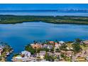 Stunning aerial view of waterfront homes with a bay and islands in the background at 1739 1/2 Bayou Grande Ne Blvd, St Petersburg, FL 33703