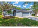 Beautifully landscaped home featuring blue exterior paint, complemented by a well-maintained lawn at 19246 Meadow Pine Dr, Tampa, FL 33647