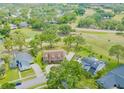 Wide aerial view of a neighborhood and golf course, featuring a brick two-story home at 4033 Priory Cir, Tampa, FL 33618