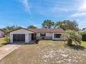 Exterior shot of a well-maintained home, with a tidy lawn and landscaping under a bright blue sky at 9010 Bonnet Way, Weeki Wachee, FL 34613