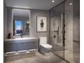 Modern bathroom featuring a marble shower, sleek vanity, and elegant fixtures at 1101 E Jackson St # 2101, Tampa, FL 33602