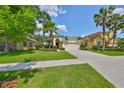 Inviting single-story home with a well-maintained lawn and mature palm trees at 3315 Granite Ridge Loop, Land O Lakes, FL 34638