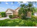 Home with mature landscaping, including palm trees, and a well-manicured lawn at 7235 Sharpsburg Blvd, New Port Richey, FL 34653