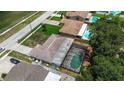 Aerial view of a single-Gathering home featuring a screened-in pool at 9155 125Th St, Seminole, FL 33772