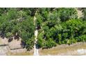 Aerial shot of a gravel driveway winding through a lush, green landscape, showcasing the property's natural surroundings at 1616 Lightfoot Rd, Wimauma, FL 33598