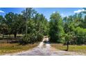 Gravel driveway leading to a secluded property, framed by dense trees and foliage, creating a private entrance at 1616 Lightfoot Rd, Wimauma, FL 33598