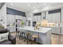 Bright kitchen featuring gray cabinets, stainless steel appliances, a spacious island, and stylish decor at 21746 Amelia Rose Way, Land O Lakes, FL 34637