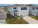 Lovely two-story home with a two-car garage, blue shutters, and manicured landscaping at 15959 Tuscany Hillside Rd, Odessa, FL 33556